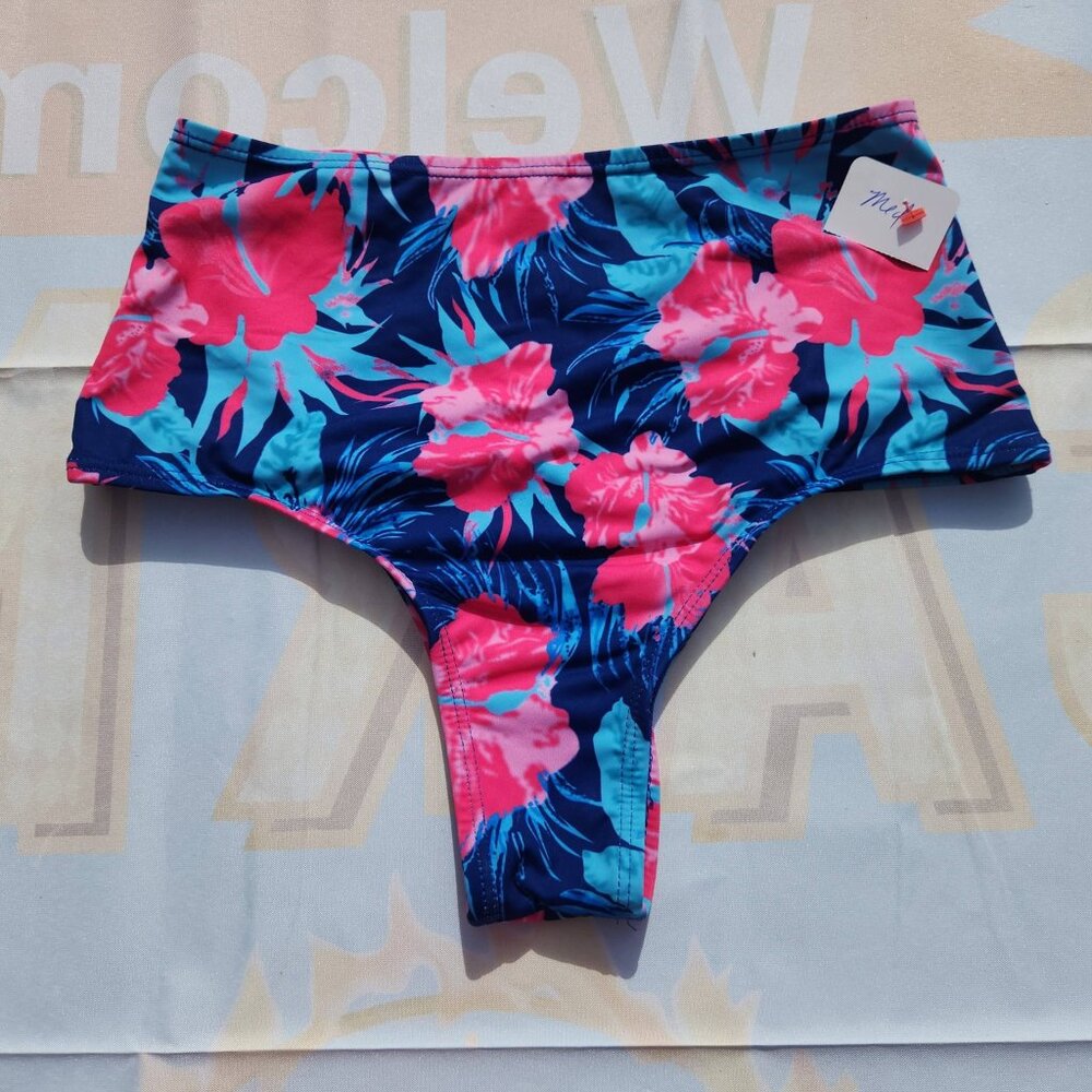 S Women's Blue Floral Bikini Bottom Flowers Bathing Suit Beach Swimsuit Swimming